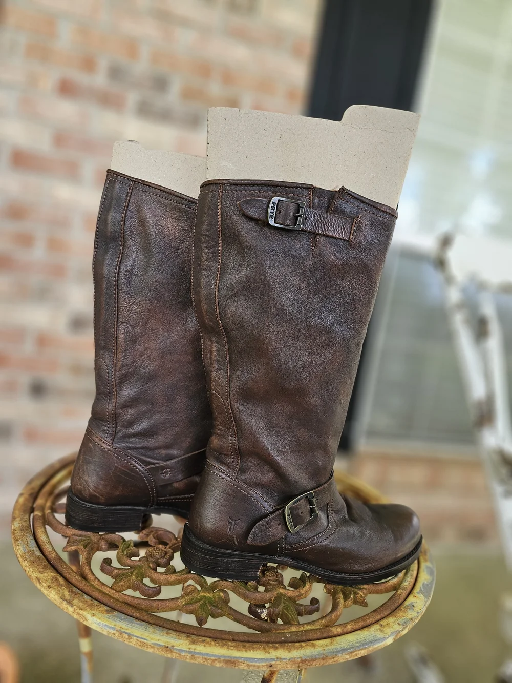 Frye Veronica Slouch Dark Brown Leather Boots Womens Approx.Size 11/11.5